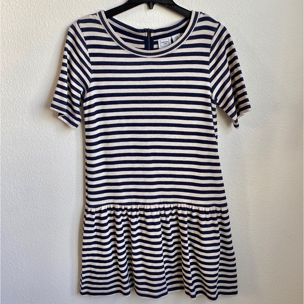 Marina Luna Drop Waist Striped Dress Sz Medium